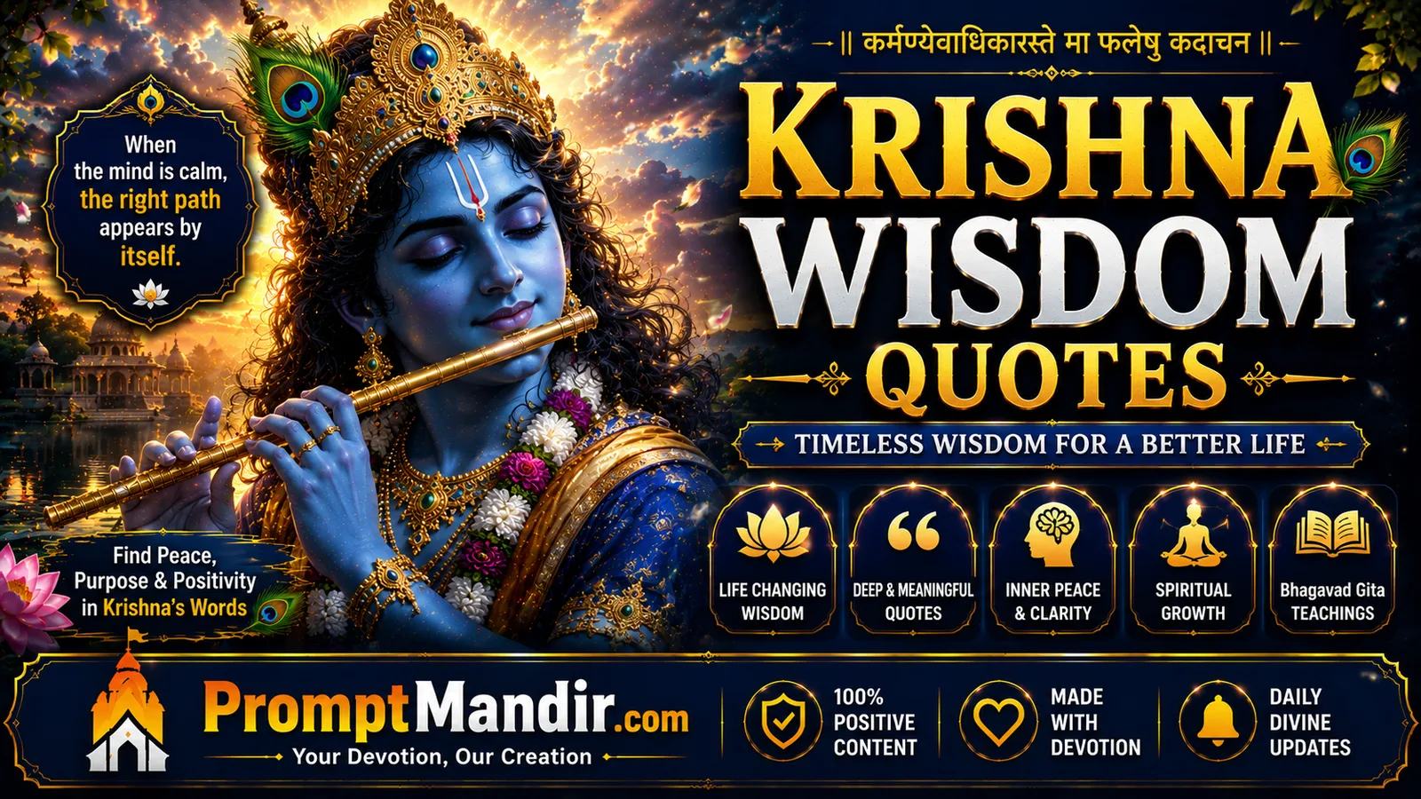 Krishna wisdom quotes wallpaper with Bhagavad Gita inspiration and peaceful Krishna art