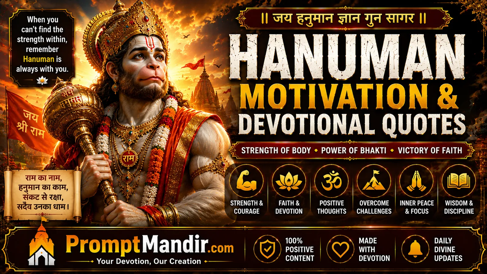 Hanuman motivation and devotional quotes wallpaper with strength and faith inspiration