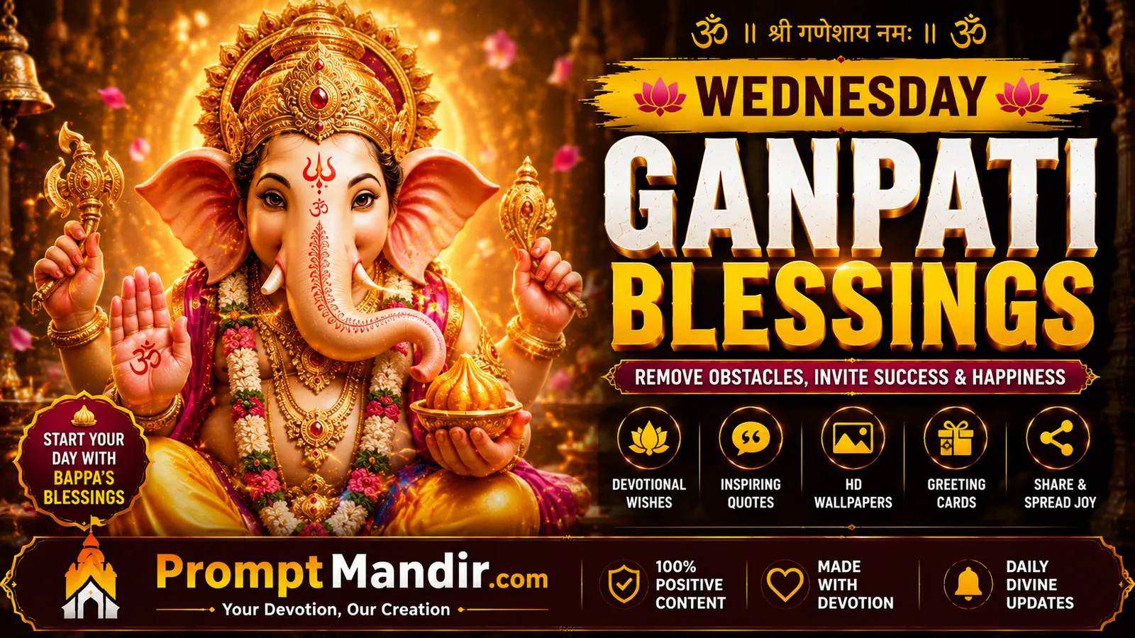 Wednesday Wishes Collection with Lord Ganesha blessings, devotional greetings, positive wishes, and good morning messages.