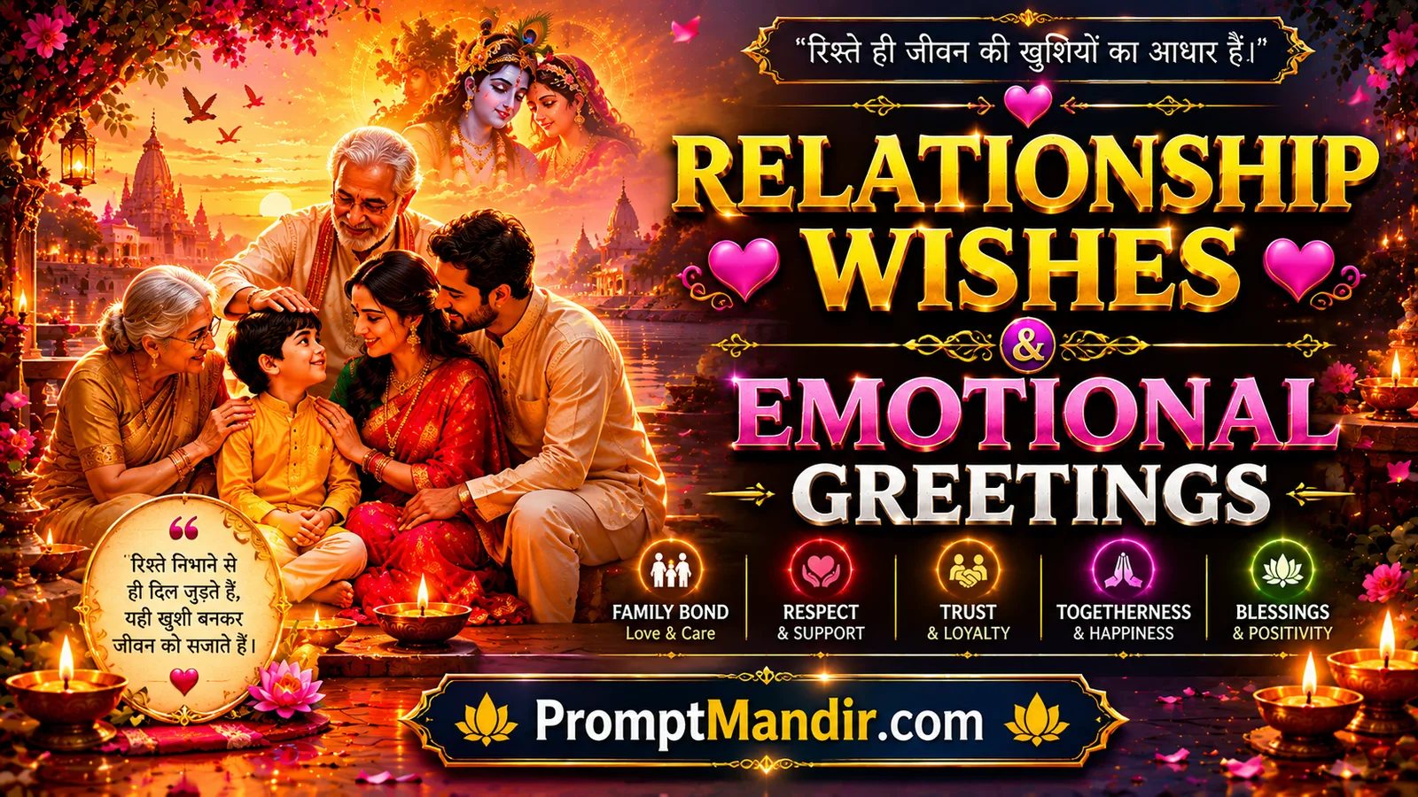 Happy family sharing love and blessings in festive spiritual surroundings
