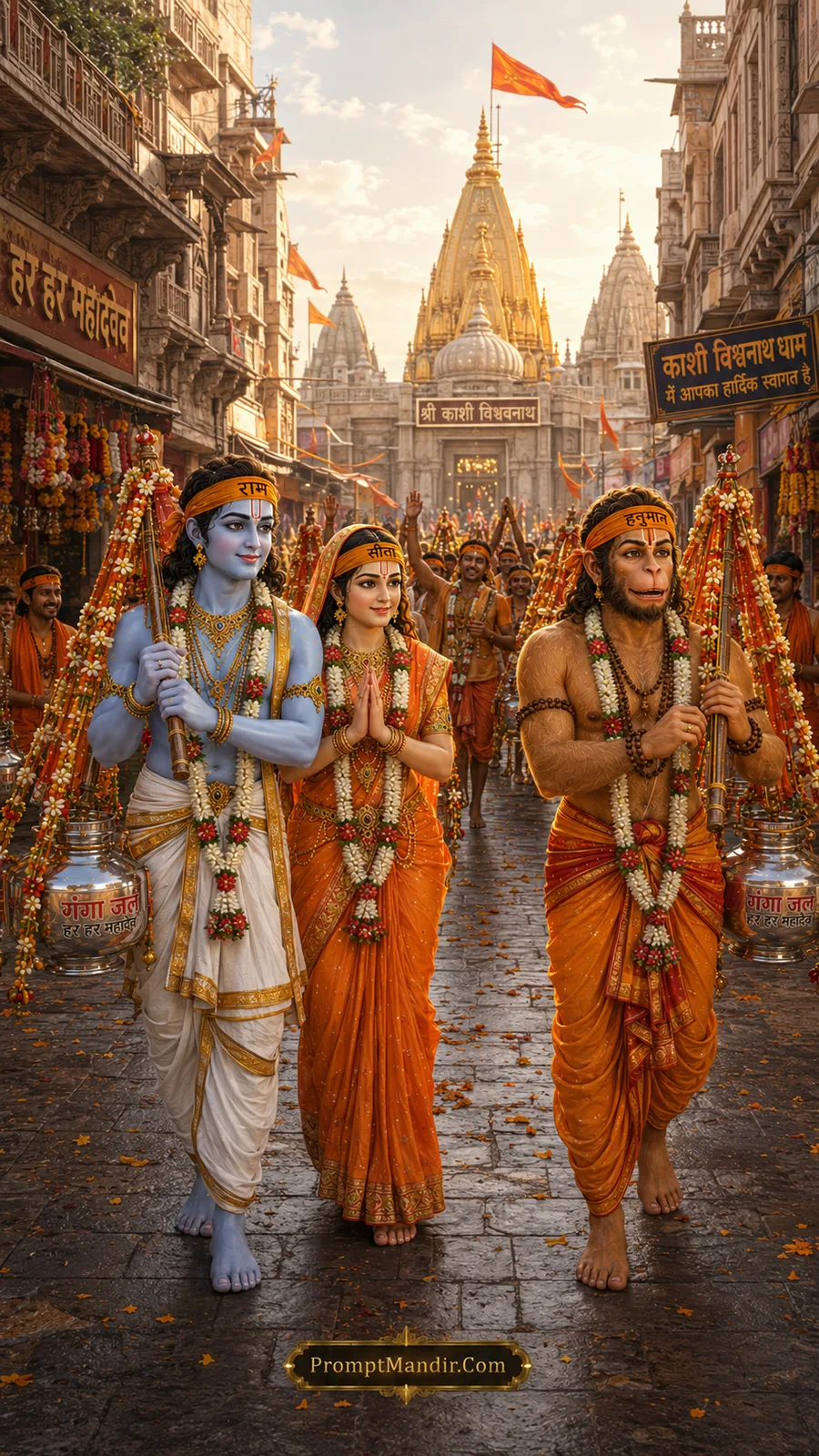 Lord Ram, Mata Sita and Hanuman in festive Kashi Vishwanath temple procession