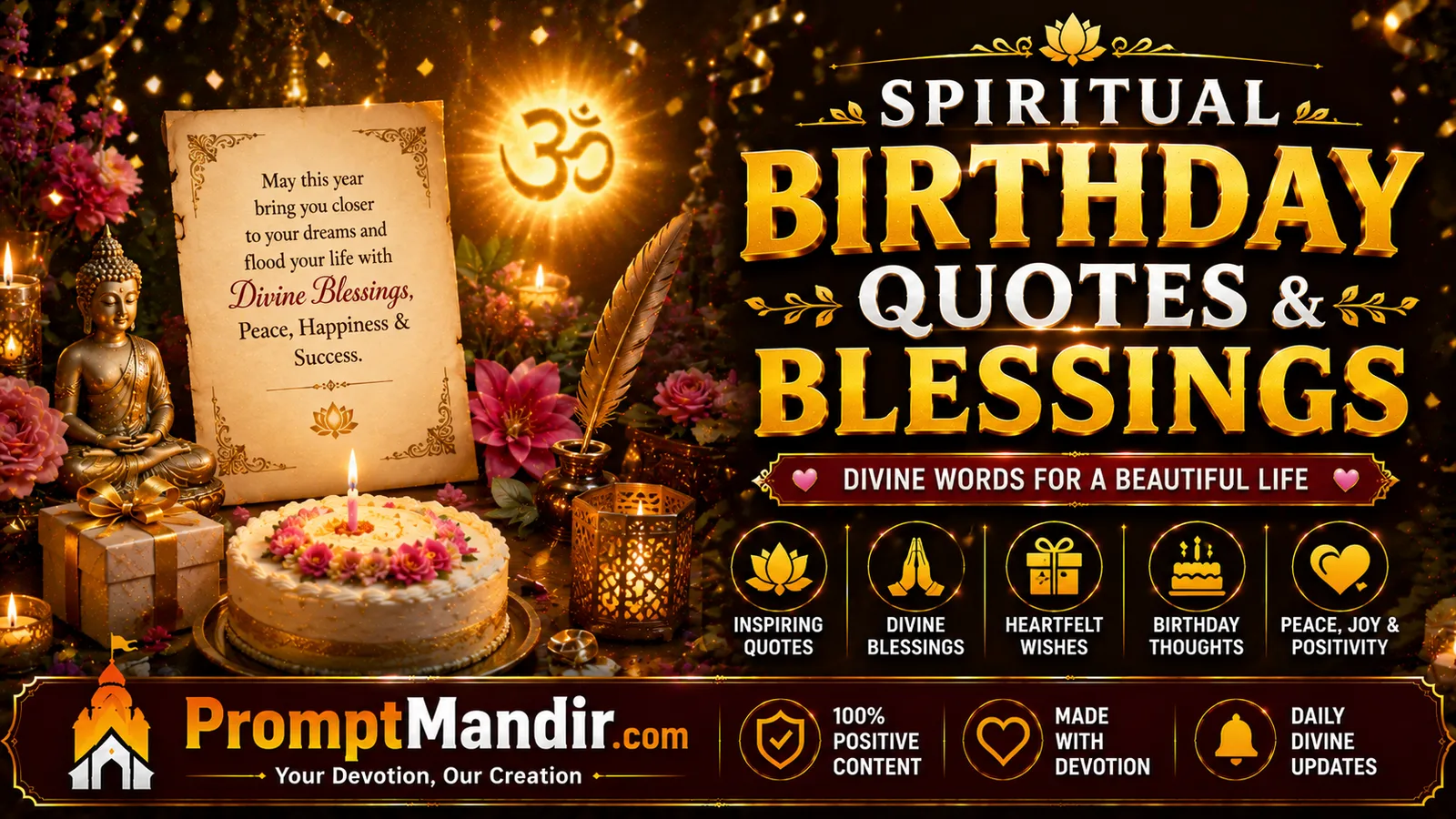Spiritual birthday quotes and blessings wallpaper with divine message and peaceful decor