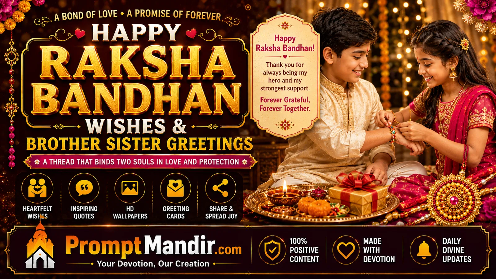 Raksha Bandhan Wishes Brother and sister celebrating Raksha Bandhan with rakhi ceremony and gifts