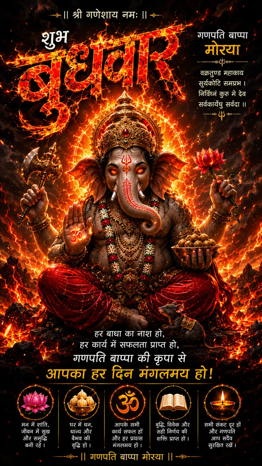 Fiery Lord Ganesha surrounded by blazing energy and sacred aura