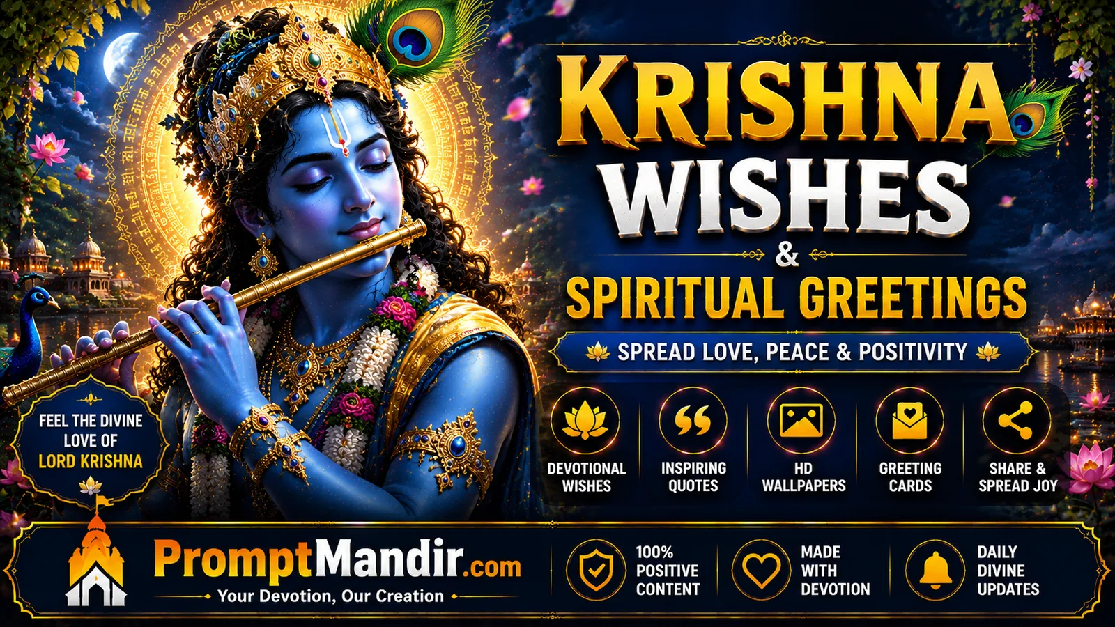 Krishna Wishes & Spiritual Greetings Lord Krishna spiritual greetings wallpaper with flute, divine love and peaceful devotional vibes