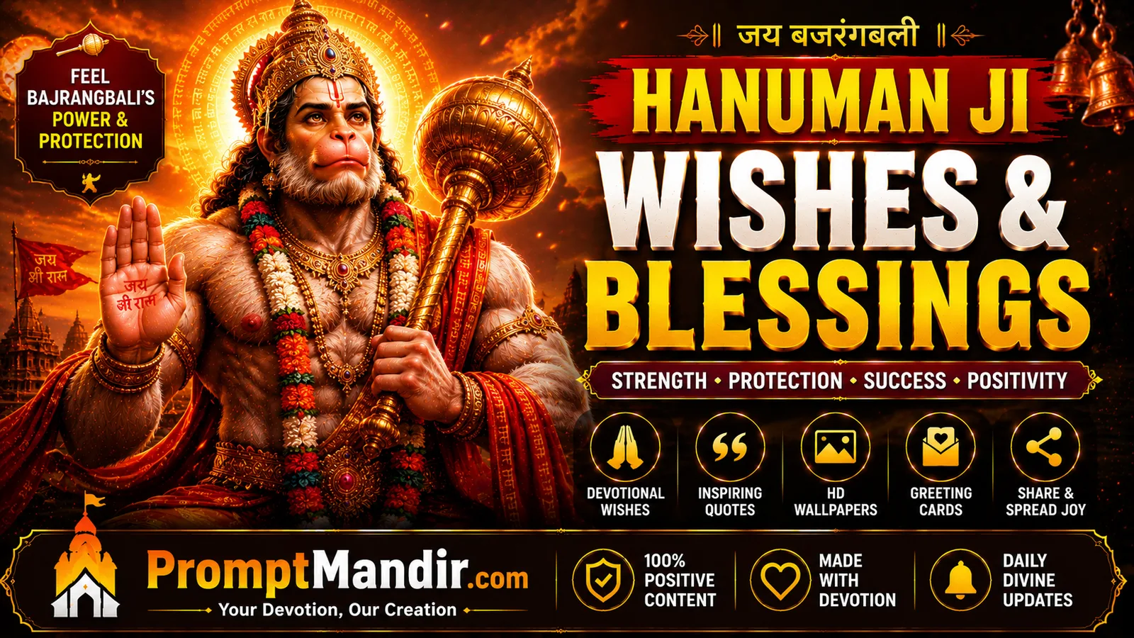 Hanuman Ji Wishes & Blessings Hanuman Ji blessings wallpaper with Bajrangbali strength, protection and positive energy