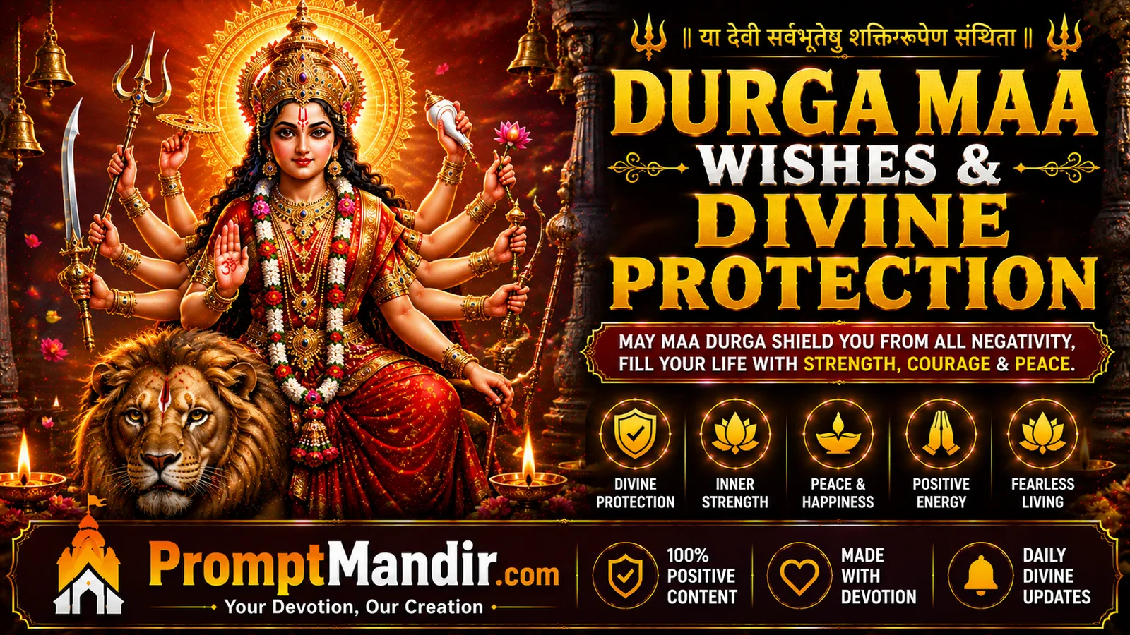 Durga Maa Wishes & Divine Protection Durga Maa divine protection wallpaper with goddess Durga and spiritual blessing message