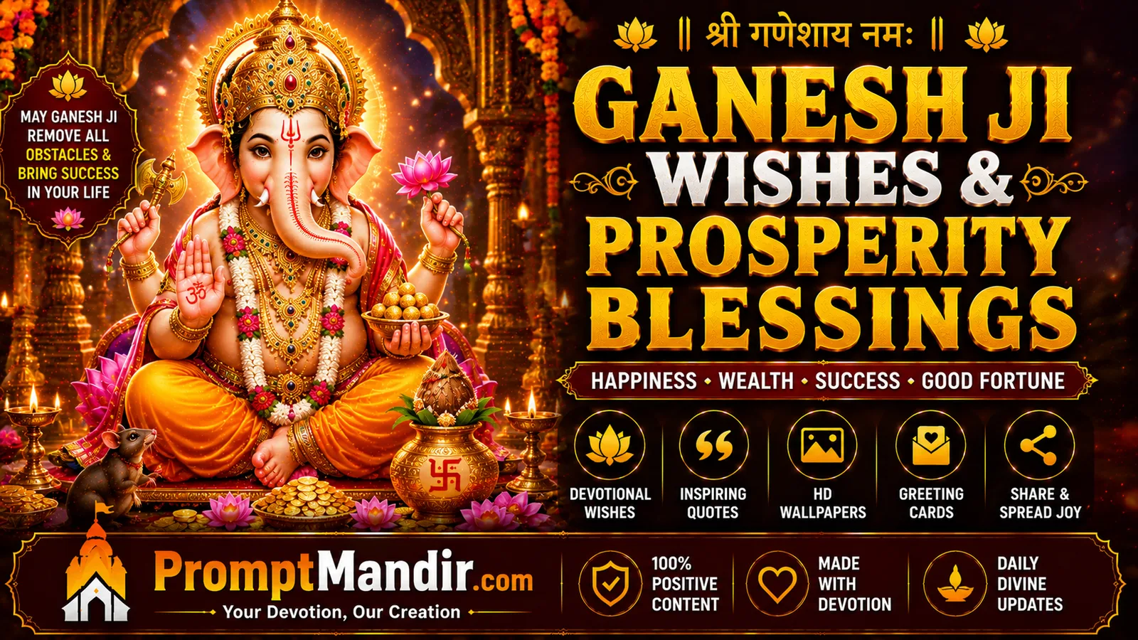 Ganesh Ji Wishes & Prosperity Blessings Ganesh Ji prosperity blessings wallpaper with divine wishes, wealth and success theme