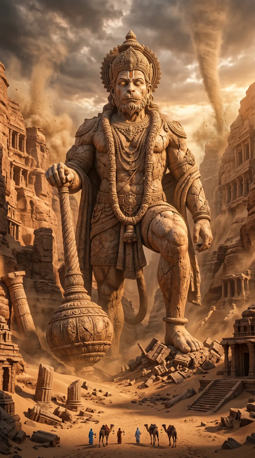 Desert Hanuman colossal statue ancient ruins AI art prompt