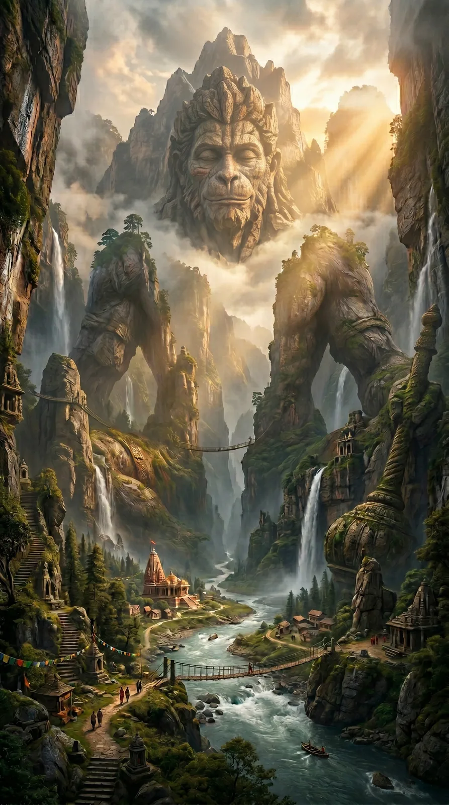 Hanuman mountain valley giant landscape AI art prompt