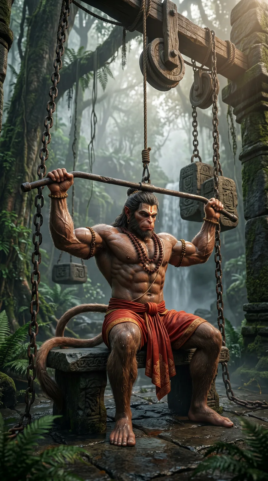 Hanuman ancient jungle gym workout AI art prompt