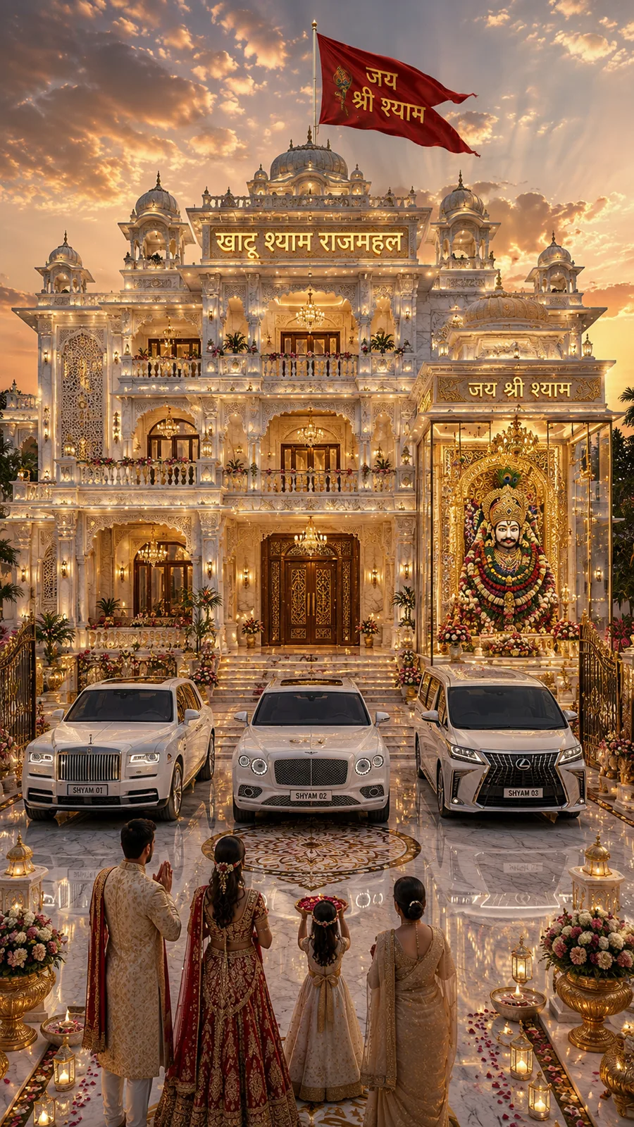 Royal Khatu Shyam palace with family prayer and luxurious white architecture