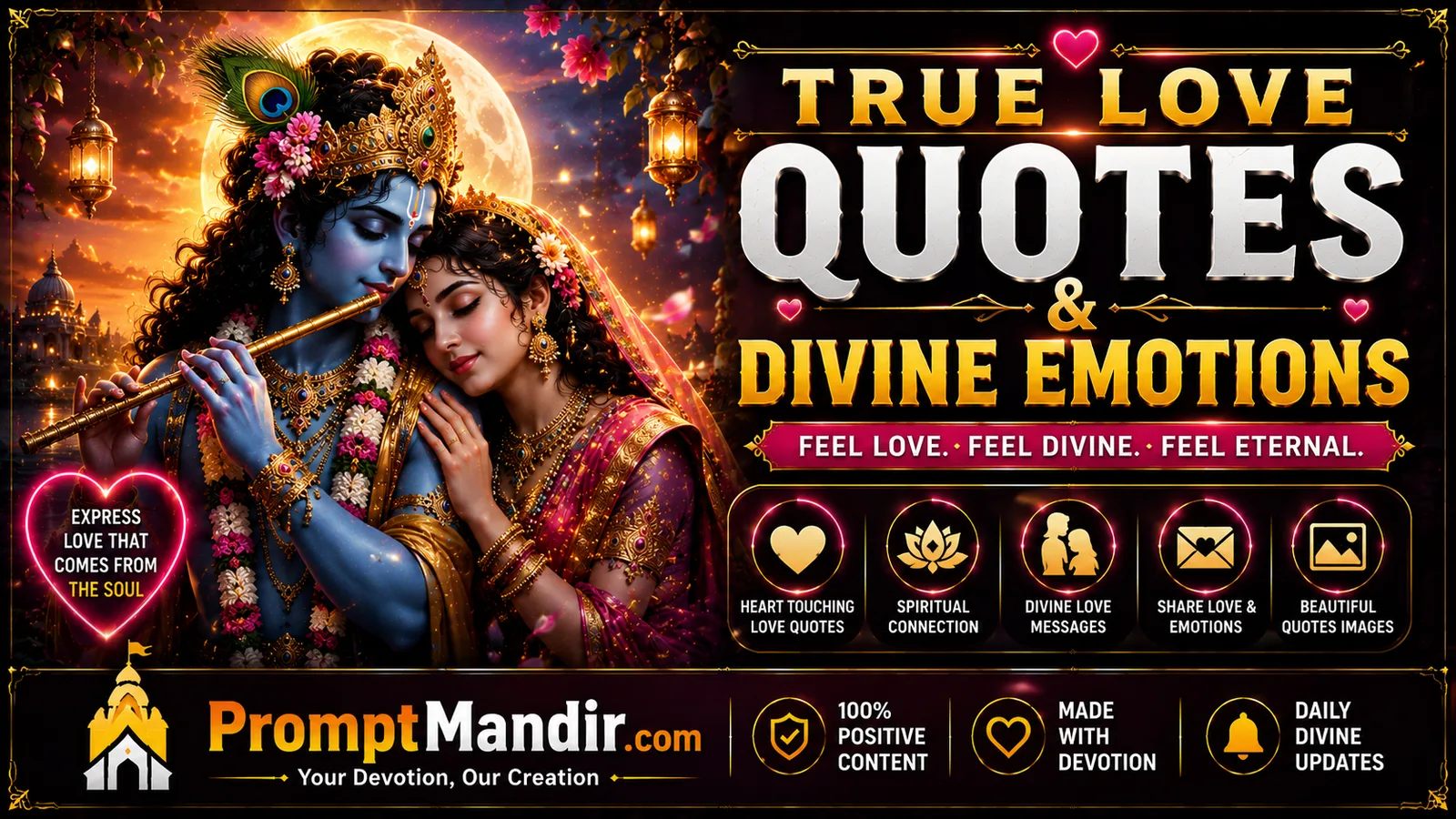 True love quotes wallpaper with Radha Krishna divine romantic artwork and spiritual love emotions
