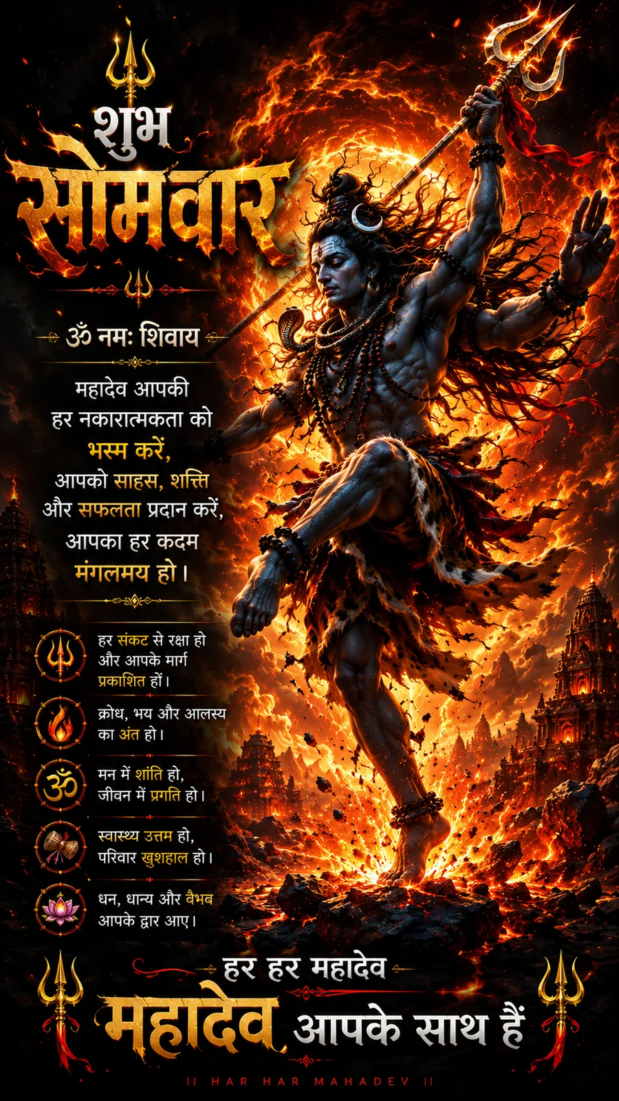 Fiery dancing Lord Shiva surrounded by blazing cosmic energy