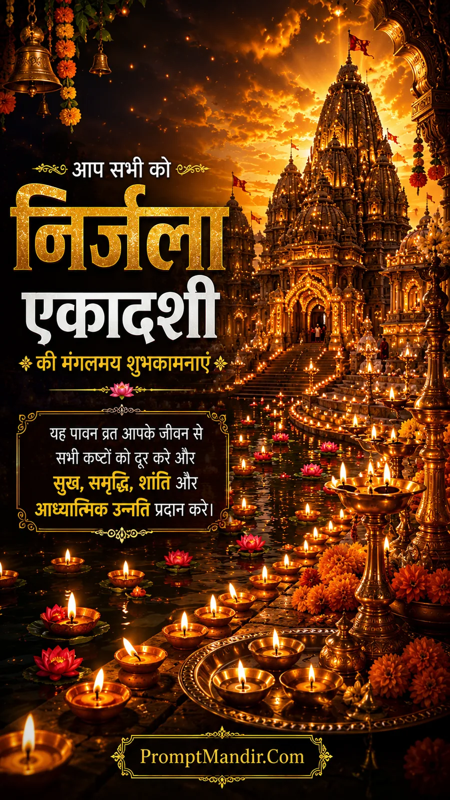 Golden temple illuminated with countless diyas floating on sacred waters