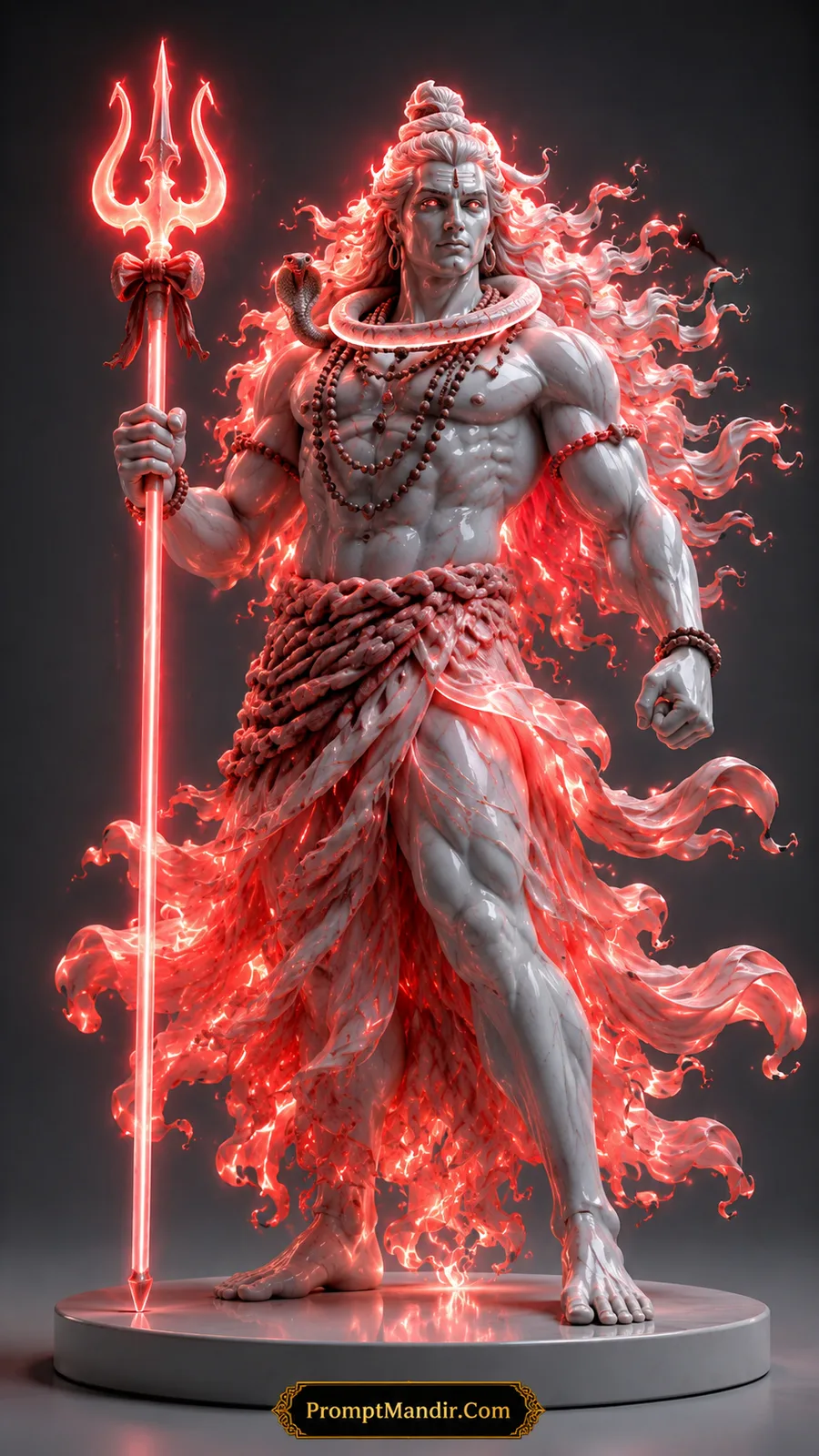 Powerful Lord Shiva with fiery red glowing trident and flowing divine energy around body