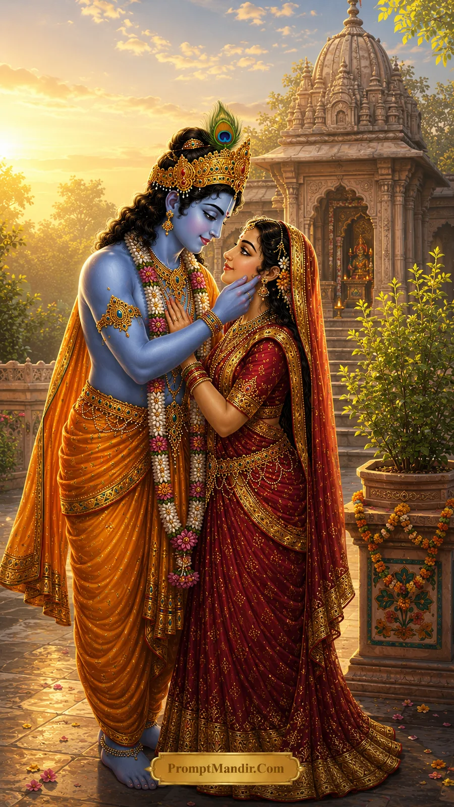 Radha Krishna moments temple courtyard affection AI image prompt