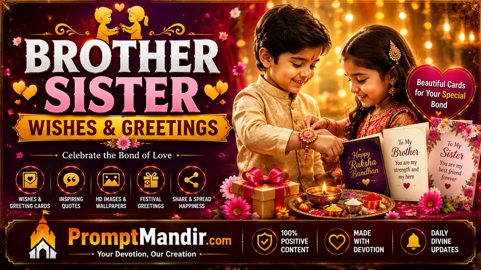 Brother sister wishes wallpaper with Raksha Bandhan celebration and cute sibling bonding
