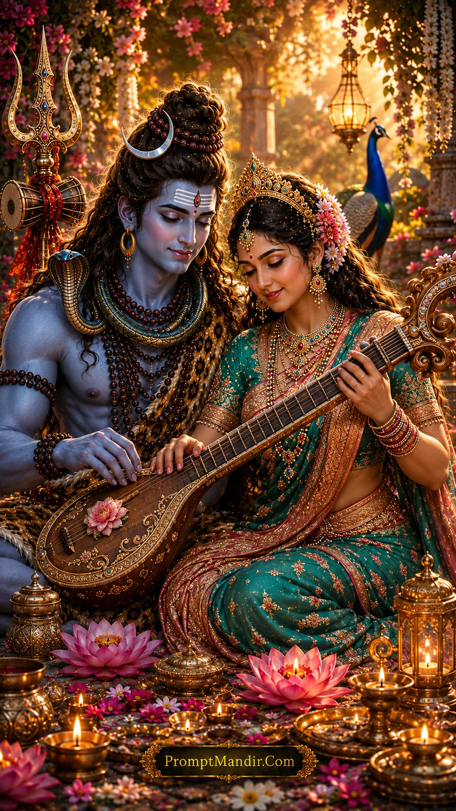 Shiva Parvati sacred music garden AI art prompt