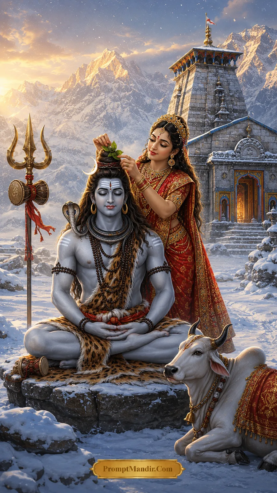 Shiva Parvati divine devotion Kailash temple meditation AI prompt