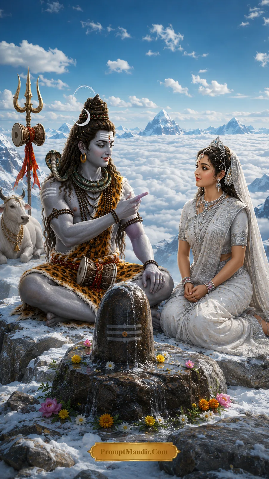 Shiva Parvati divine devotion heavenly lingam teaching AI art prompt