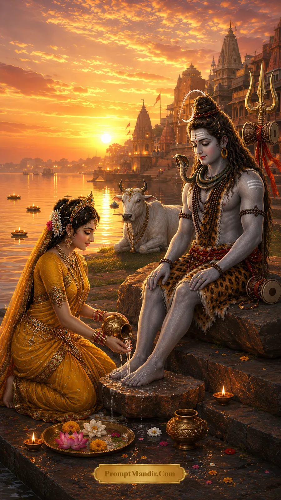 Shiva Parvati divine devotion sacred foot ritual AI prompt
