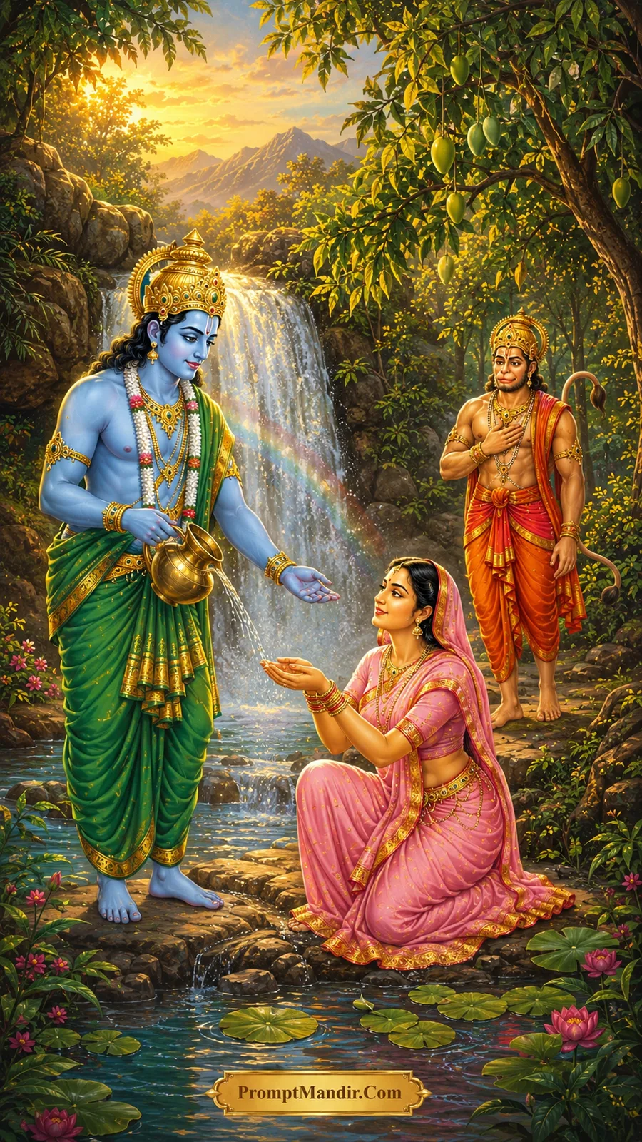 Rama Sita waterfall blessing cinematic AI prompt