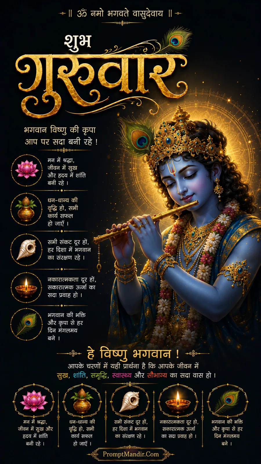 Young Lord Krishna playing flute with radiant golden halo background