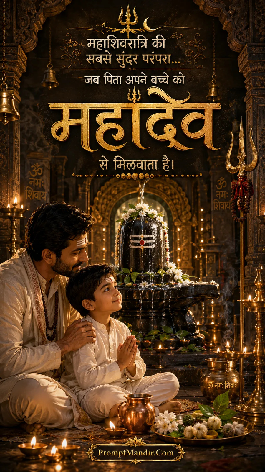 Heartwarming scene of a father teaching his son the traditions of Mahashivratri while performing Abhishek together