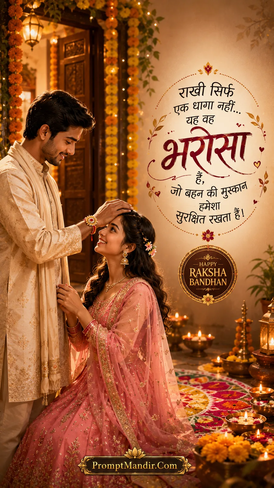 Emotional Raksha Bandhan scene of a brother blessing his sister by placing his hand on her head after she ties the Rakhi