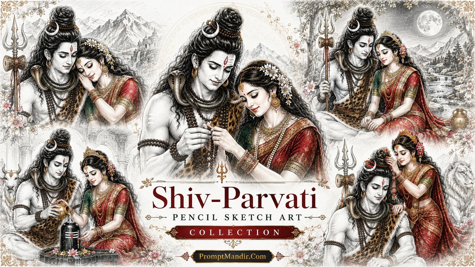 Shiv Parvati Pencil Sketch Art