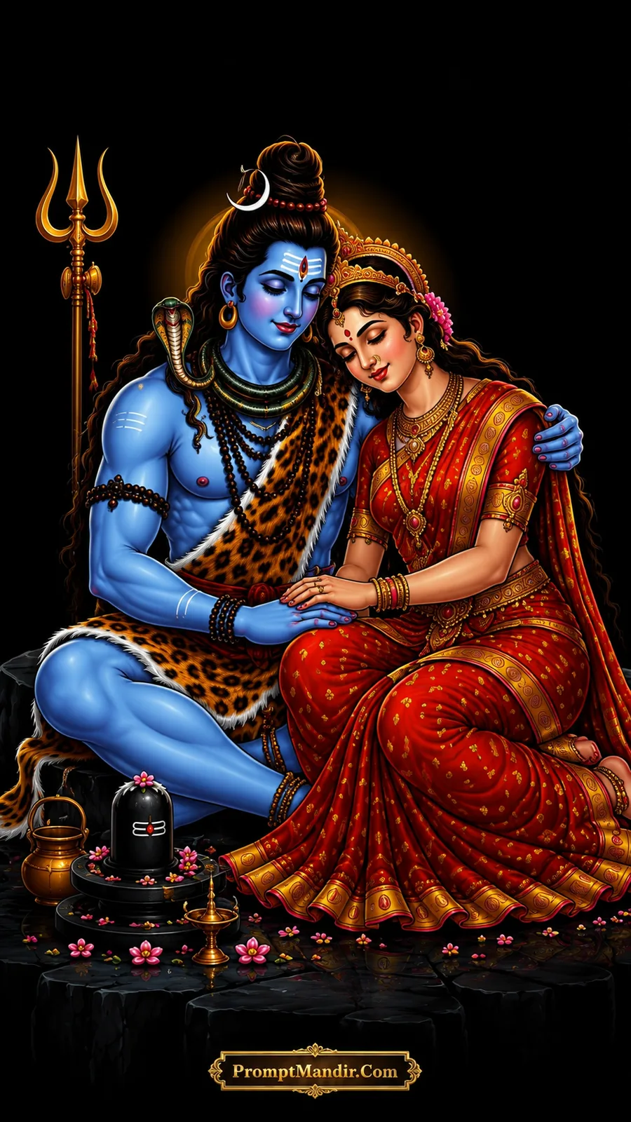 Lord Shiva placing his arm around Goddess Parvati, who rests her head on his shoulder in a warm embraceLord Shiva placing his arm around Goddess Parvati, who rests her head on his shoulder in a warm embraceLord Shiva placing his arm around Goddess Parvati, who rests her head on his shoulder in a warm embraceLord Shiva placing his arm around Goddess Parvati, who rests her head on his shoulder in a warm embrace