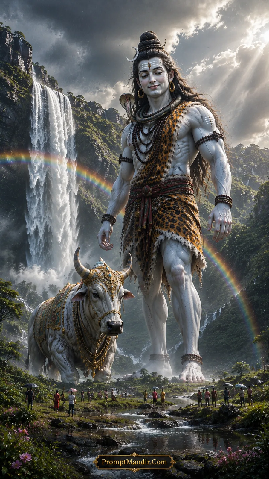 Giant Shiva Waterfall Rainbow Tourists Artwork