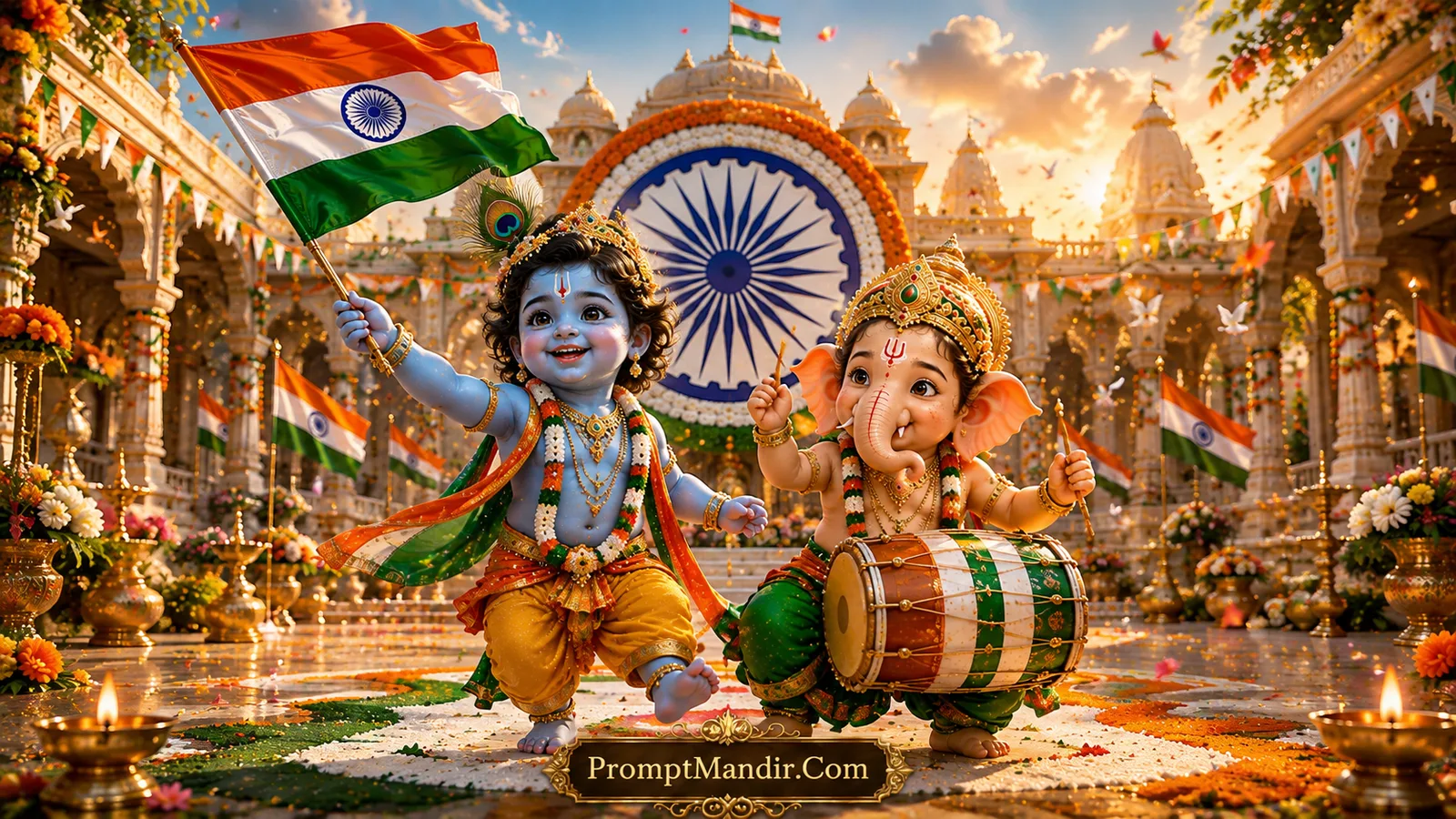 Krishna & Ganesha Independence Day Wallpapers Little Ganesha and Krishna Independence Day Krishna & Ganesha Independence Day Wallpaper