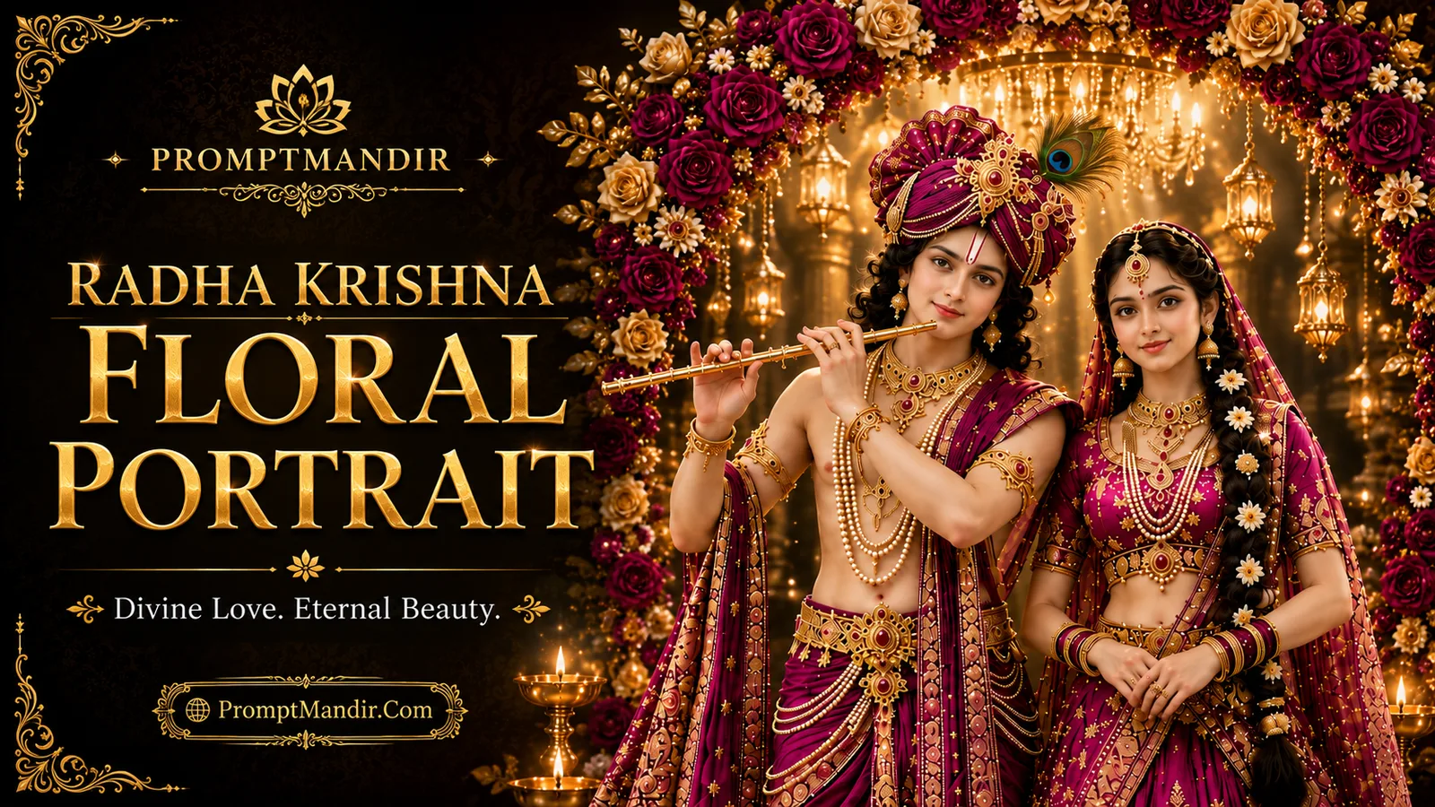 Radha Krishna Floral Portrait